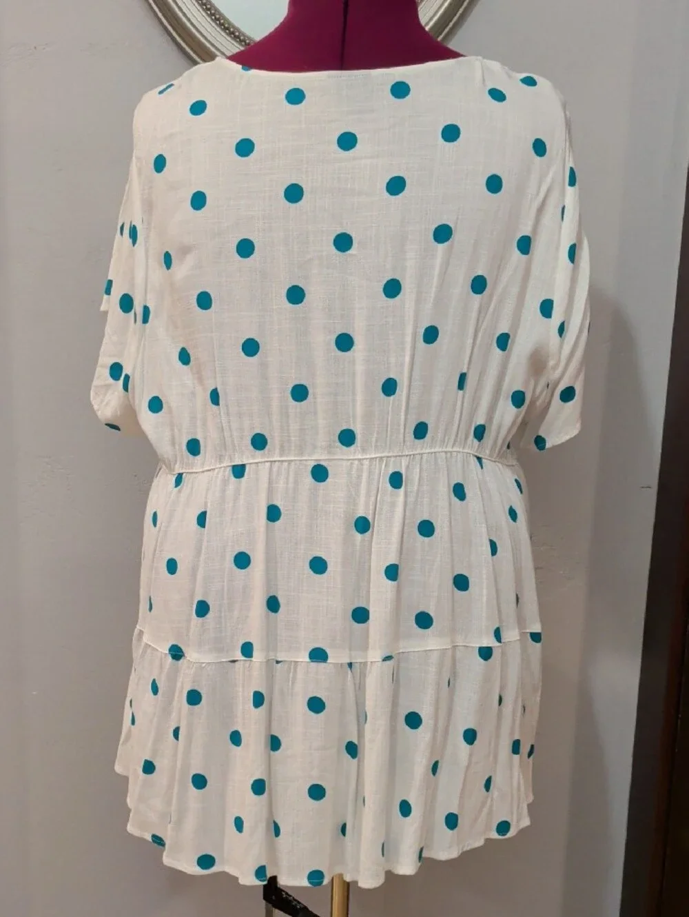 torrid White Babydoll Blouse with Teal Dot Accent